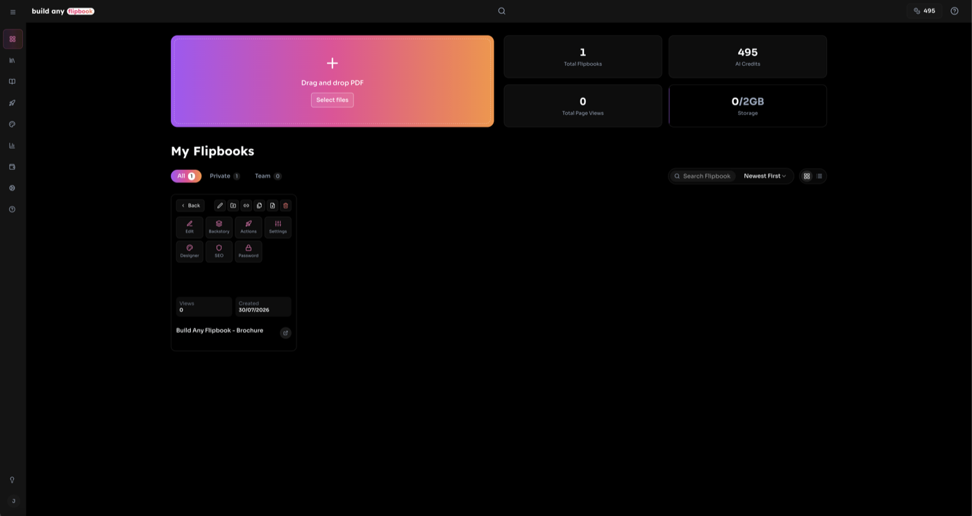 Grid view with the More menu flipped open showing action buttons and stats