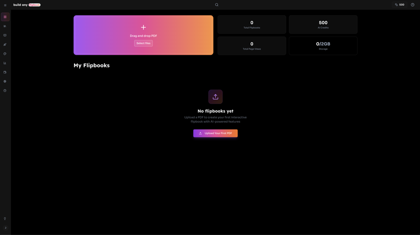 Dashboard upload section showing the gradient dropzone and empty state